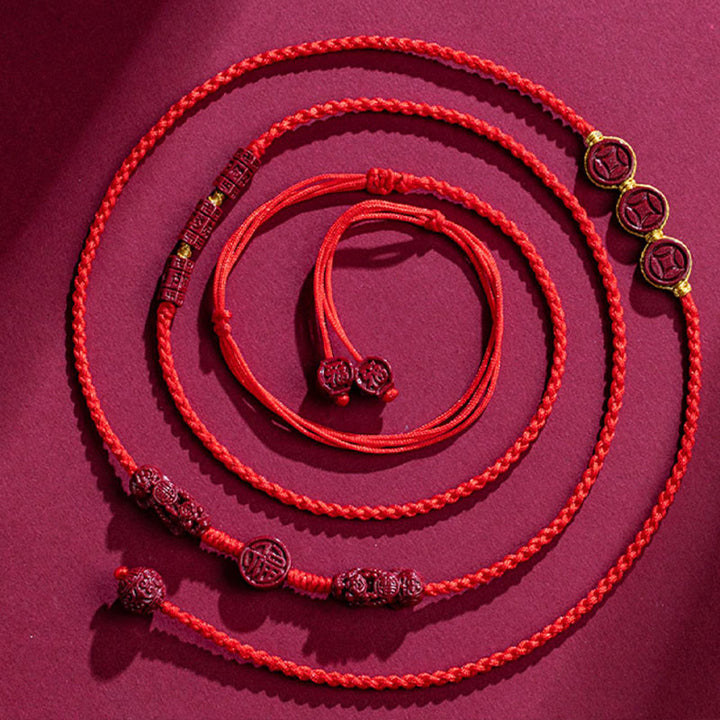 Buddha Stones Natural Cinnabar PiXiu Calm Blessing Red String Belly Chain - image 13