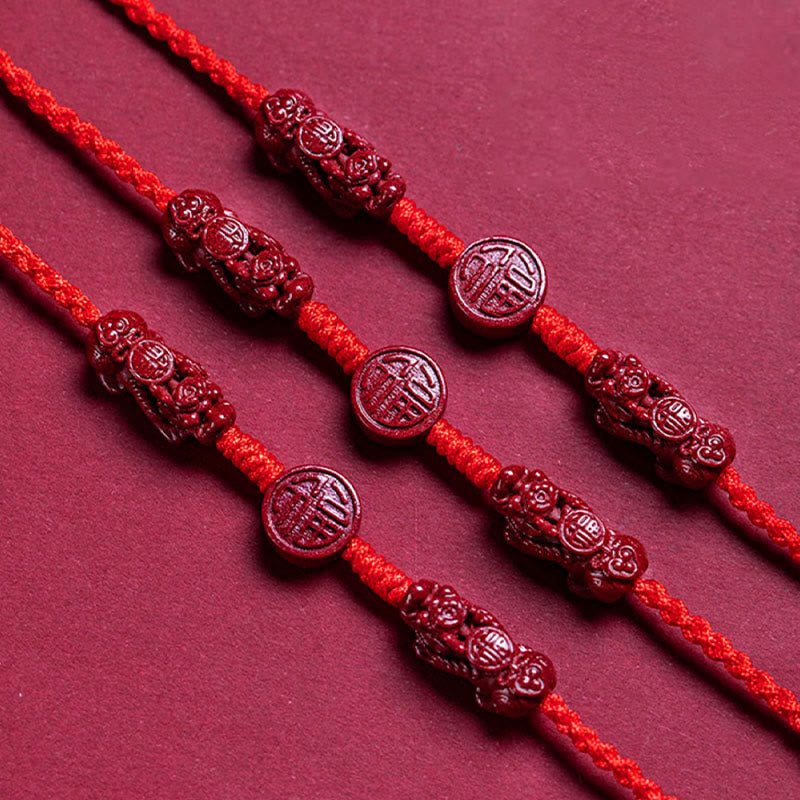 Buddha Stones Natural Cinnabar PiXiu Calm Blessing Red String Belly Chain - image 2