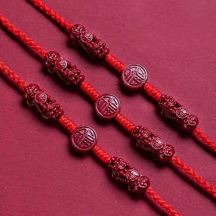 Buddha Stones Natural Cinnabar PiXiu Calm Blessing Red String Belly Chain - image 2
