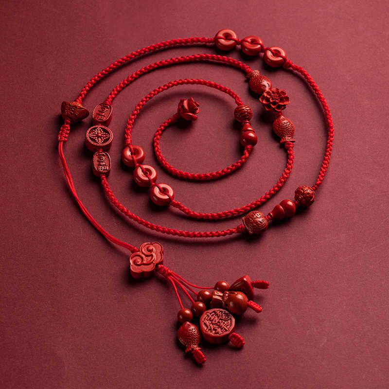 Buddha Stones Natural Cinnabar Calm Blessing Red String Belly Chain - 117 - image 1