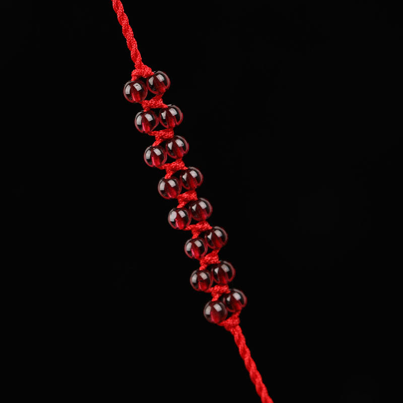 Buddha Stones Chinese Zodiac Natural Garnet Peace Buckle Blessing Red String Belly Chain - image 1
