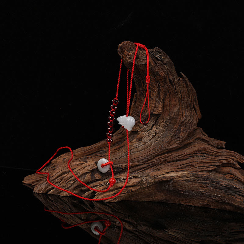 Buddha Stones Chinese Zodiac Natural Garnet Peace Buckle Blessing Red String Belly Chain - image 6