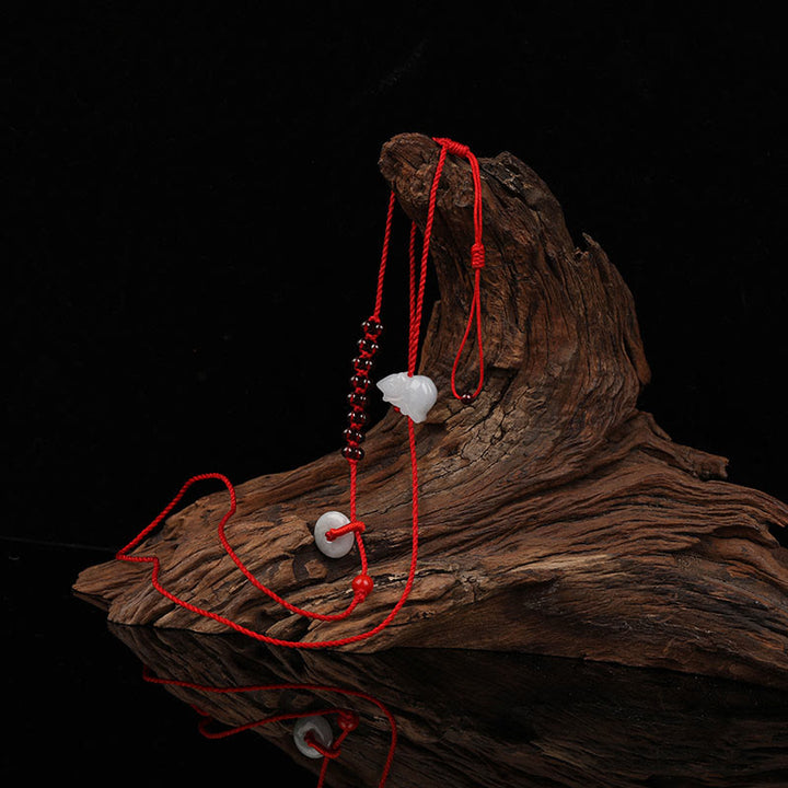 Buddha Stones Chinese Zodiac Natural Garnet Peace Buckle Blessing Red String Belly Chain - image 6