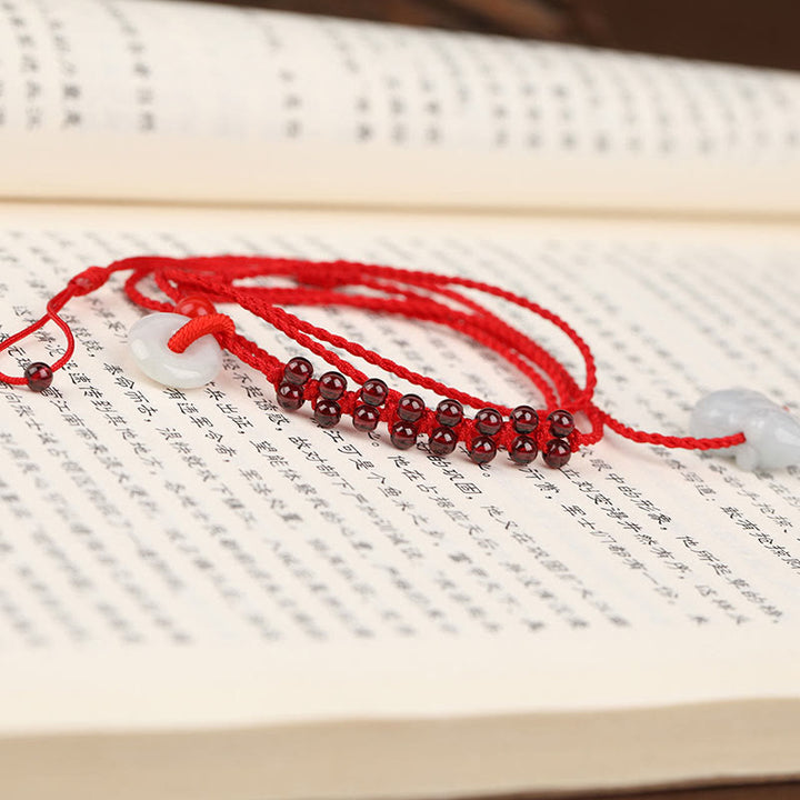 Buddha Stones Chinese Zodiac Natural Garnet Peace Buckle Blessing Red String Belly Chain - image 8