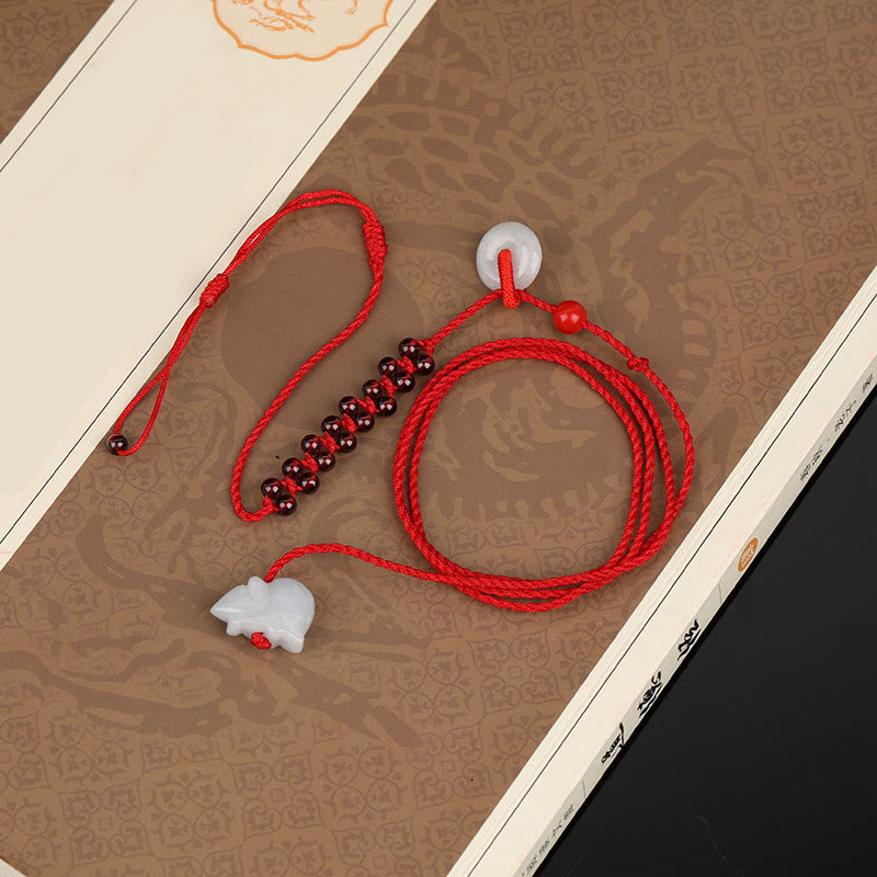 Buddha Stones Chinese Zodiac Natural Garnet Peace Buckle Blessing Red String Belly Chain - image 9