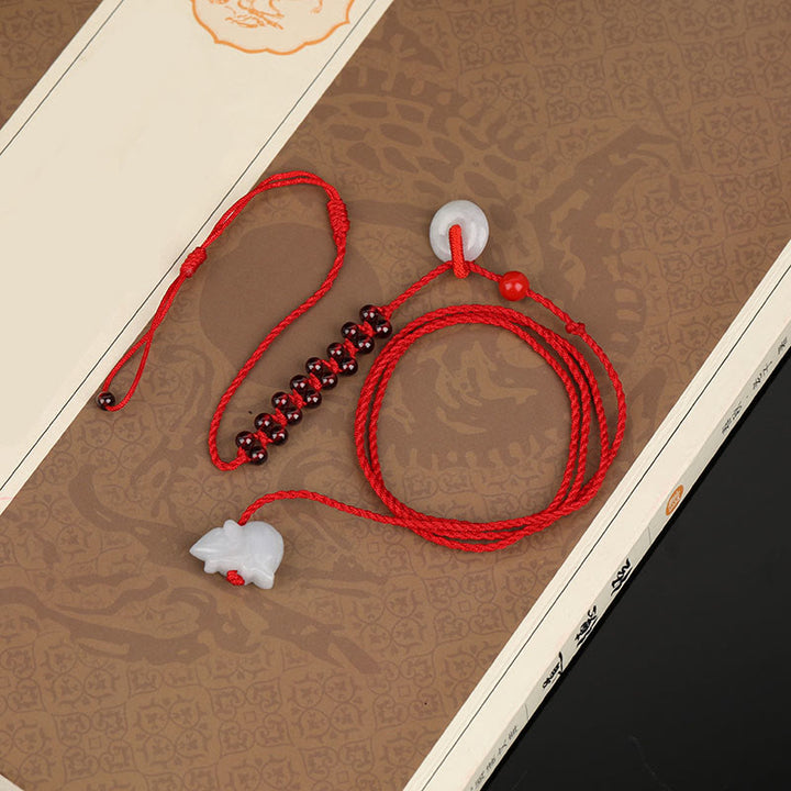 Buddha Stones Chinese Zodiac Natural Garnet Peace Buckle Blessing Red String Belly Chain - image 9