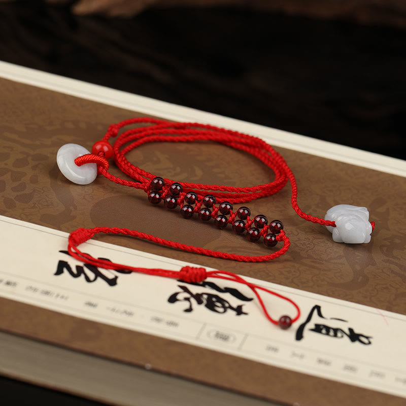 Buddha Stones Chinese Zodiac Natural Garnet Peace Buckle Blessing Red String Belly Chain - image 3