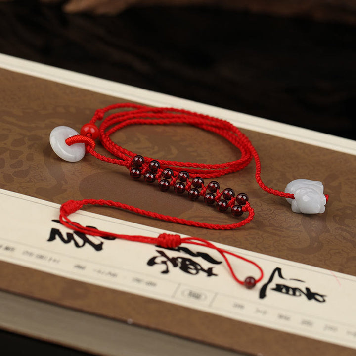 Buddha Stones Chinese Zodiac Natural Garnet Peace Buckle Blessing Red String Belly Chain - image 3