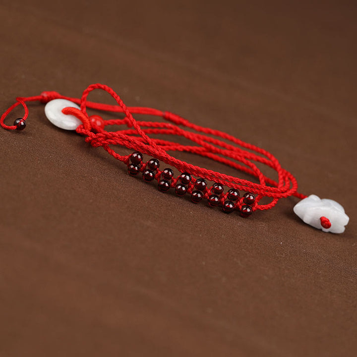 Buddha Stones Chinese Zodiac Natural Garnet Peace Buckle Blessing Red String Belly Chain - image 2