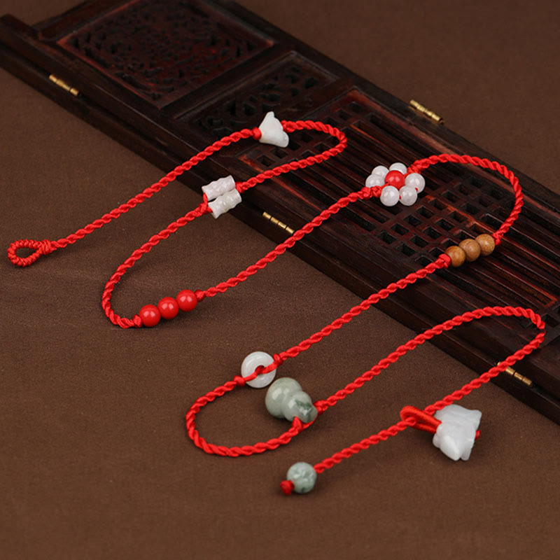 Buddha Stones Chinese Zodiac Peach Wood Blessing Red String Belly Chain - Pig - image 1