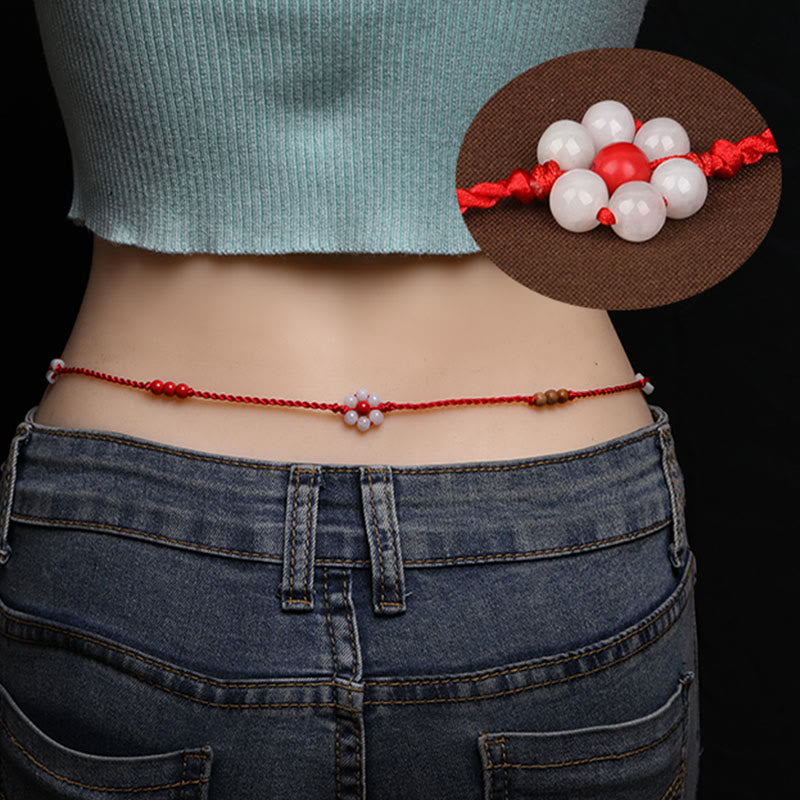 Buddha Stones Chinese Zodiac Peach Wood Blessing Red String Belly Chain - image 0