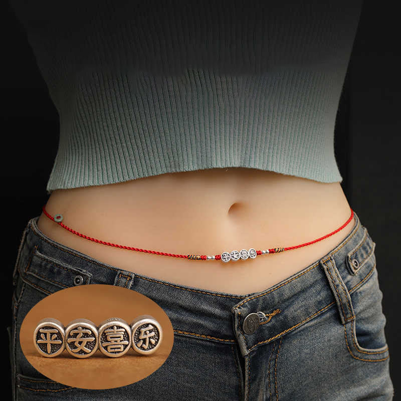 Buddha Stones 999 Sterling Silver Blessing Red String Belly Chain - image 0