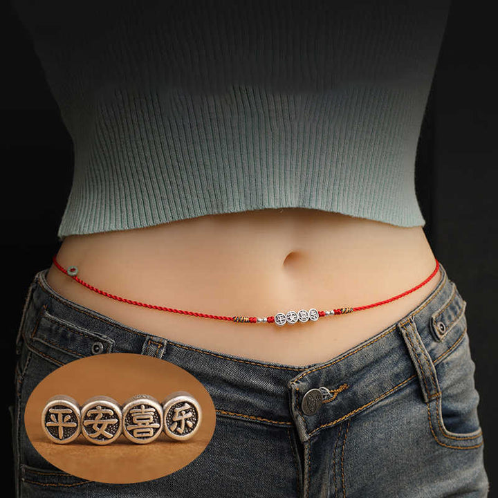 Buddha Stones 999 Sterling Silver Blessing Red String Belly Chain - image 0