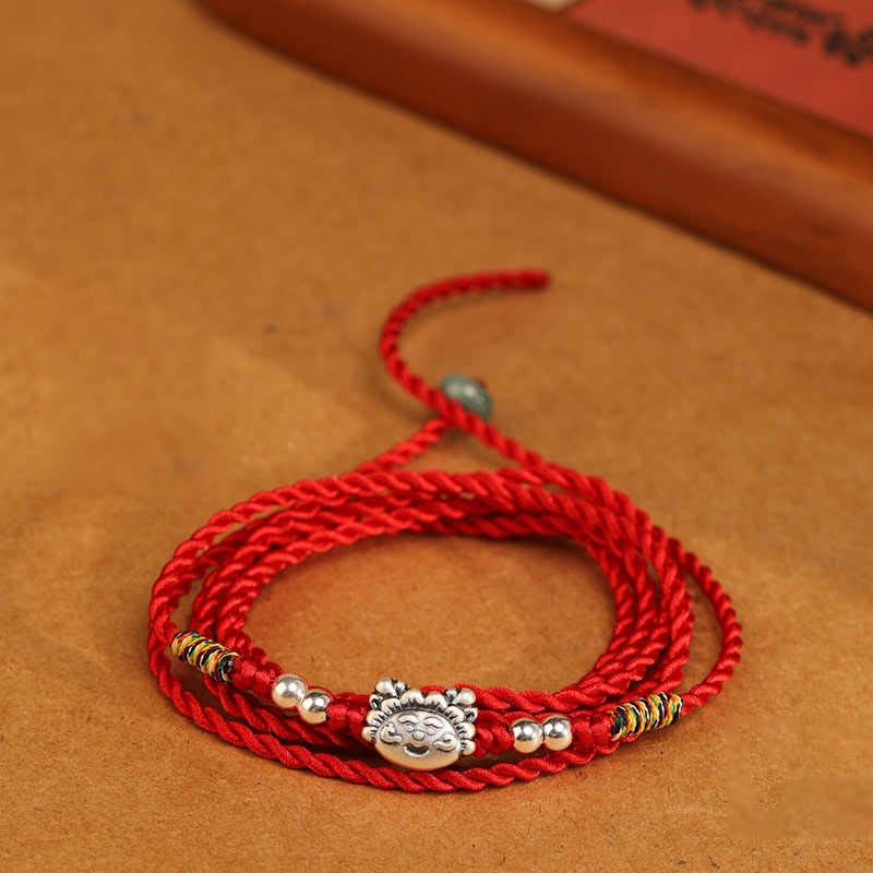Buddha Stones 999 Sterling Silver Blessing Red String Belly Chain - Loong Shape - image 1