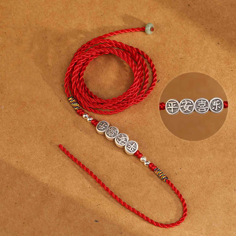 Buddha Stones 999 Sterling Silver Blessing Red String Belly Chain - Pi An Xi le Shape - image 14