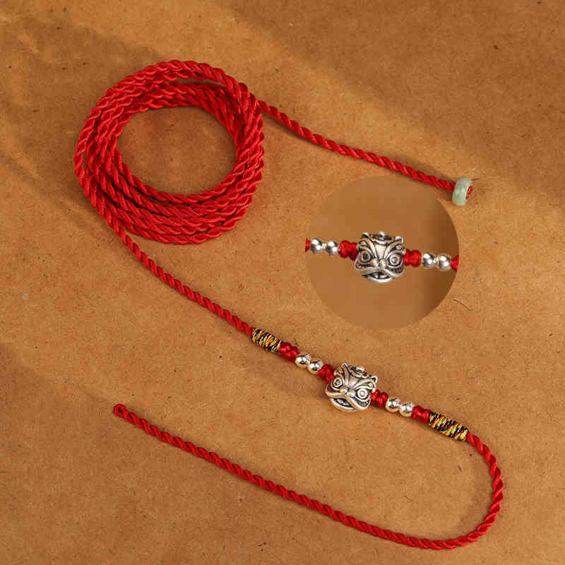 Buddha Stones 999 Sterling Silver Blessing Red String Belly Chain - Lion Dance Shape - image 10