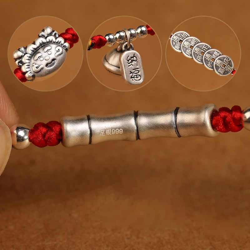 Buddha Stones 999 Sterling Silver Blessing Red String Belly Chain - image 22