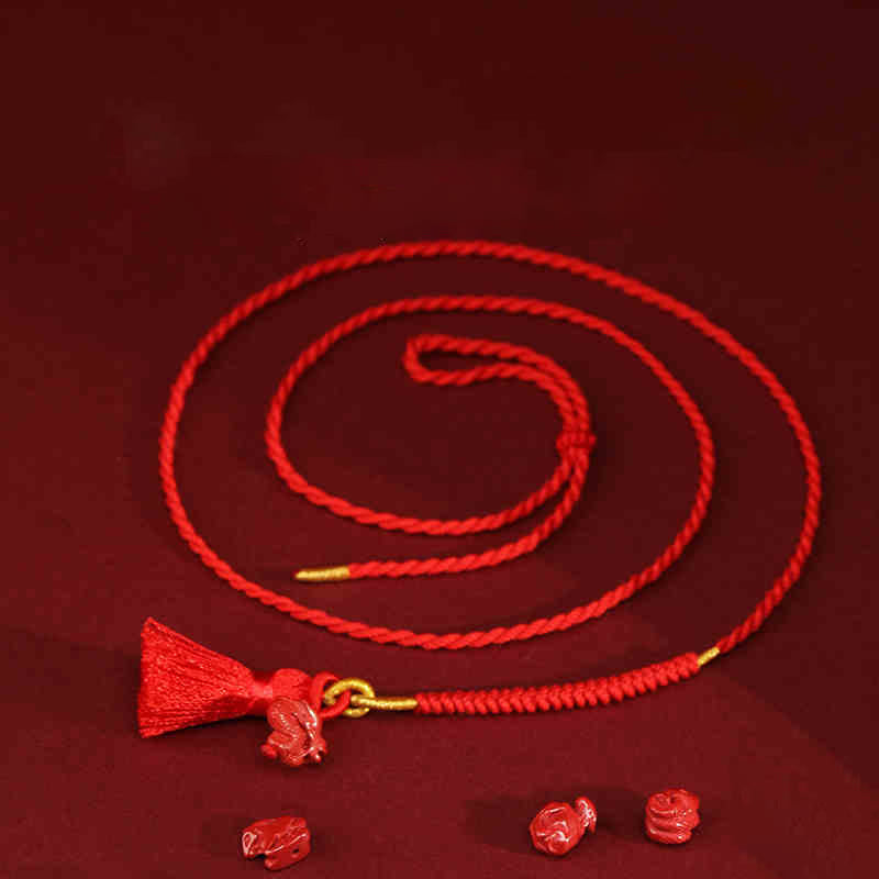 Buddha Stones Natural Cinnabar Dragon Blessing Red String Belly Chain - 94-100 - image 1