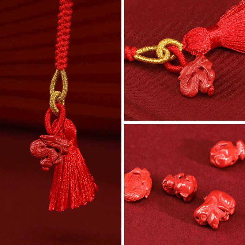 Buddha Stones Natural Cinnabar Dragon Blessing Red String Belly Chain - image 13