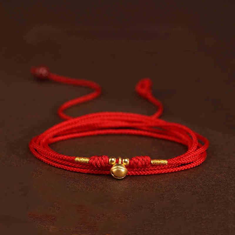 Buddha Stone 999 Solid Gold Red String Belly Chain - Bell Luck Beads Shape - image 13