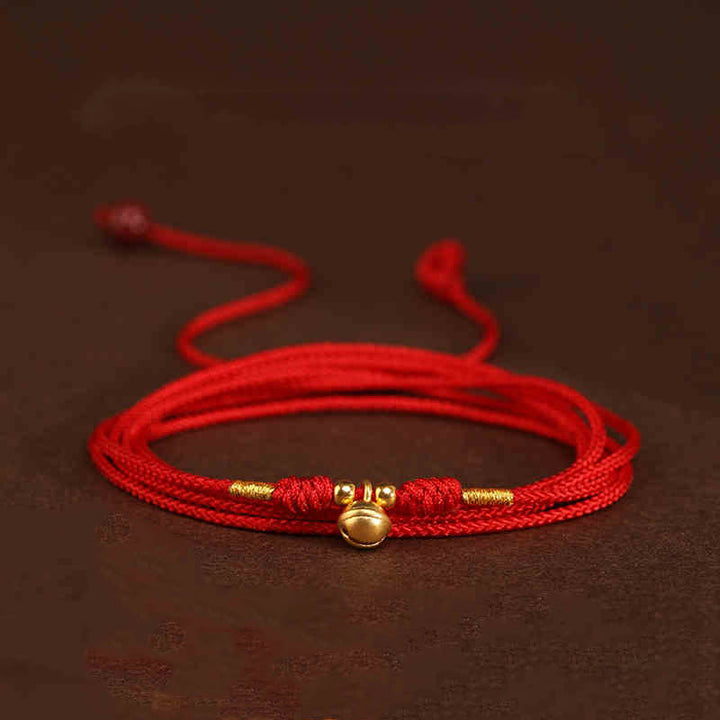 Buddha Stone 999 Solid Gold Red String Belly Chain - Bell Luck Beads Shape - image 13