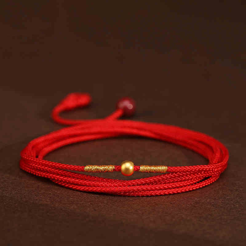Buddha Stone 999 Solid Gold Red String Belly Chain - 4mm Luck Beads Shape - image 9