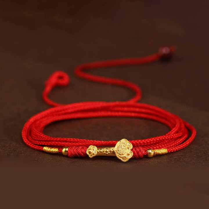 Buddha Stone 999 Solid Gold Red String Belly Chain - Ruyi Luck Beads Shape - image 2