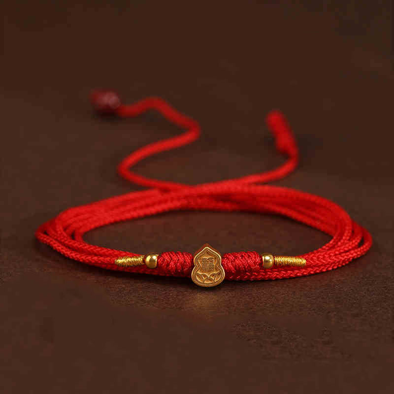 Buddha Stone 999 Solid Gold Red String Belly Chain - Gourd Luck Beads Shape - image 16