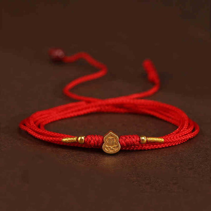 Buddha Stone 999 Solid Gold Red String Belly Chain - Gourd Luck Beads Shape - image 16