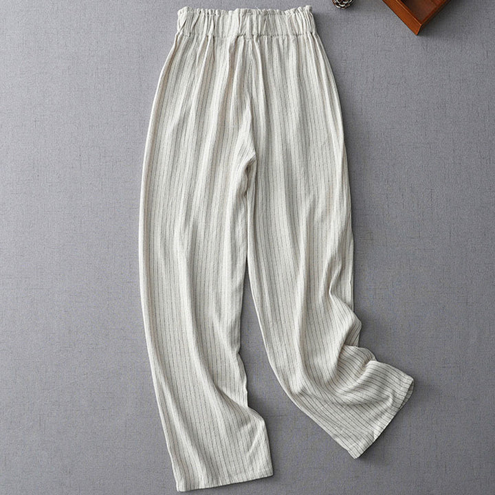 Buddha Stones Vertical Striped High Waist Wide Leg Pants With Pockets - Snow - US8-10,UK/AU12-14,EU40-42 (2XL) - image 0