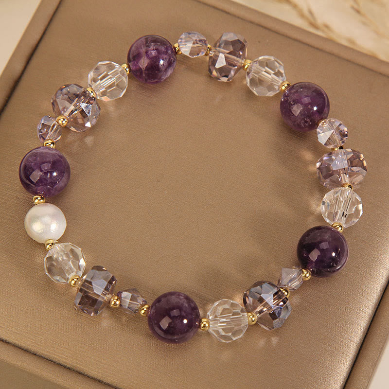 Buddha Stones Amethyst White Crystal Pearl Communication Bracelet - image 7