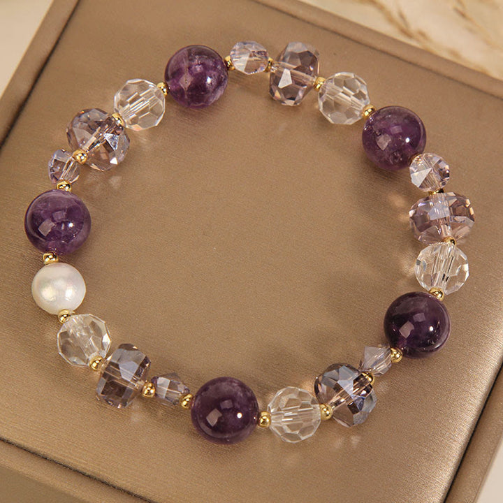 Buddha Stones Amethyst White Crystal Pearl Communication Bracelet - image 1