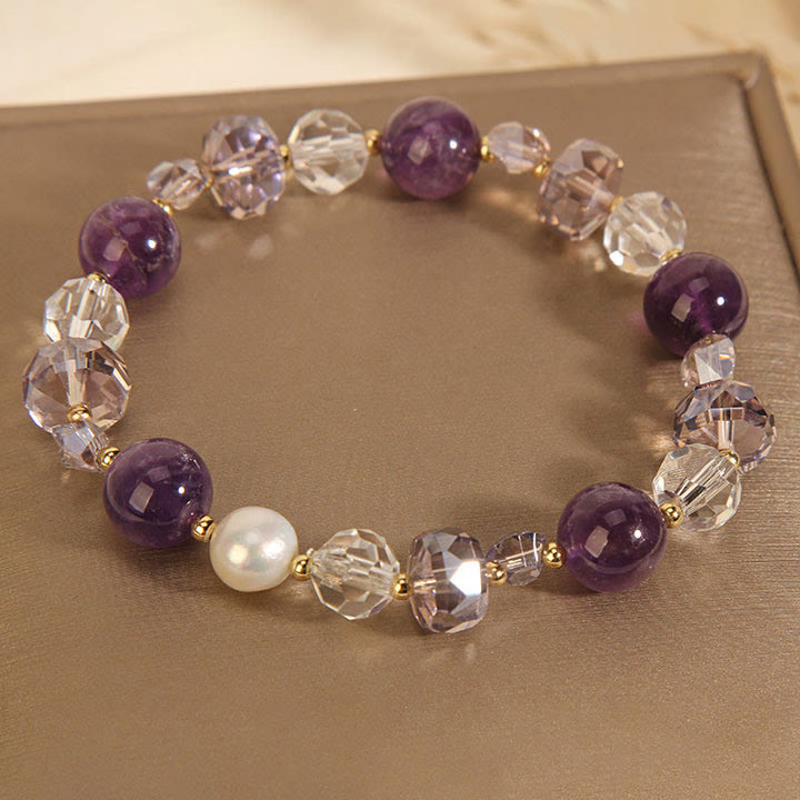 Buddha Stones Amethyst White Crystal Pearl Communication Bracelet - image 2