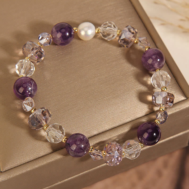 Buddha Stones Amethyst White Crystal Pearl Communication Bracelet - image 8