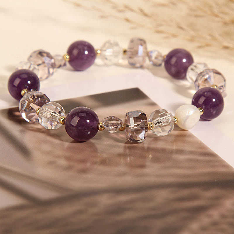 Buddha Stones Amethyst White Crystal Pearl Communication Bracelet - image 3