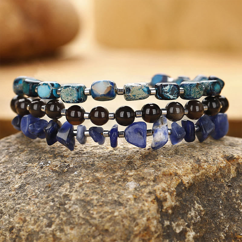 Buddha Stones Emperor Stone Sodalite Gold Sheen Obsidian Balance Triple Wrap Bracelet - Emperor Stone Sodalite Gold Sheen Obsidian(Wrist Circumference: 14-16cm) - image 0