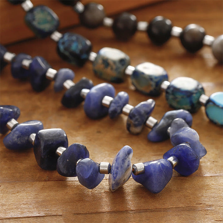 Buddha Stones Emperor Stone Sodalite Gold Sheen Obsidian Balance Triple Wrap Bracelet - image 2