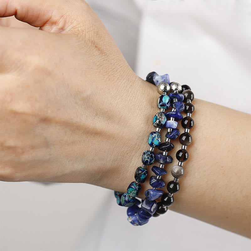 Buddha Stones Emperor Stone Sodalite Gold Sheen Obsidian Balance Triple Wrap Bracelet - image 4