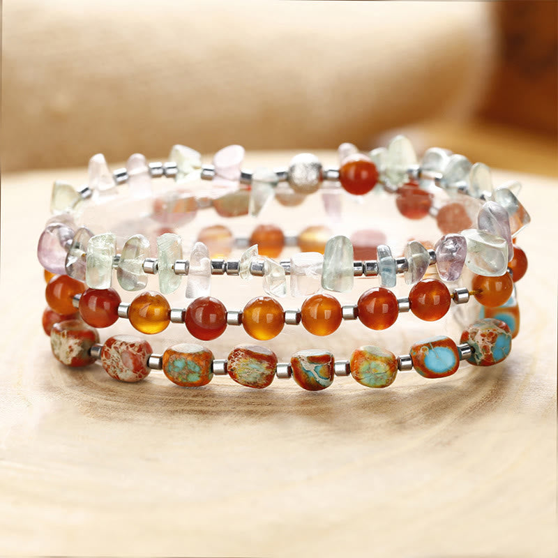 Buddha Stones Fluorite Red Agate Emperor Stone Power Triple Wrap Bracelet - Fluorite Red Agate Emperor Stone(Wrist Circumference: 14-16cm) - image 0