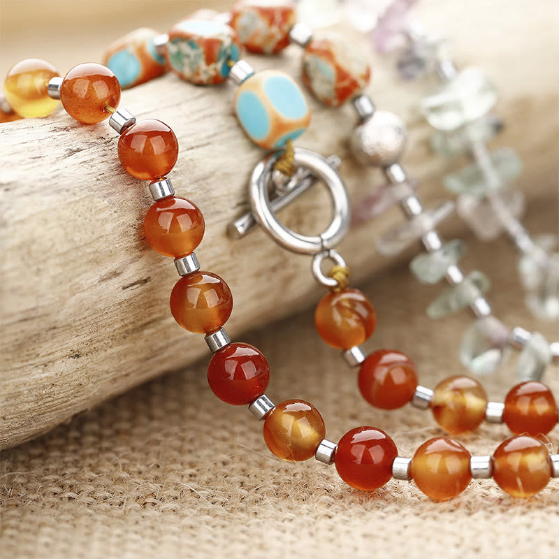 Buddha Stones Fluorite Red Agate Emperor Stone Power Triple Wrap Bracelet - image 1