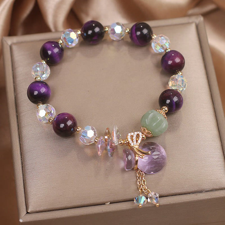 Buddha Stones Purple Tiger Eye White Crystal Amethyst Jade Bravery Bracelet - image 3