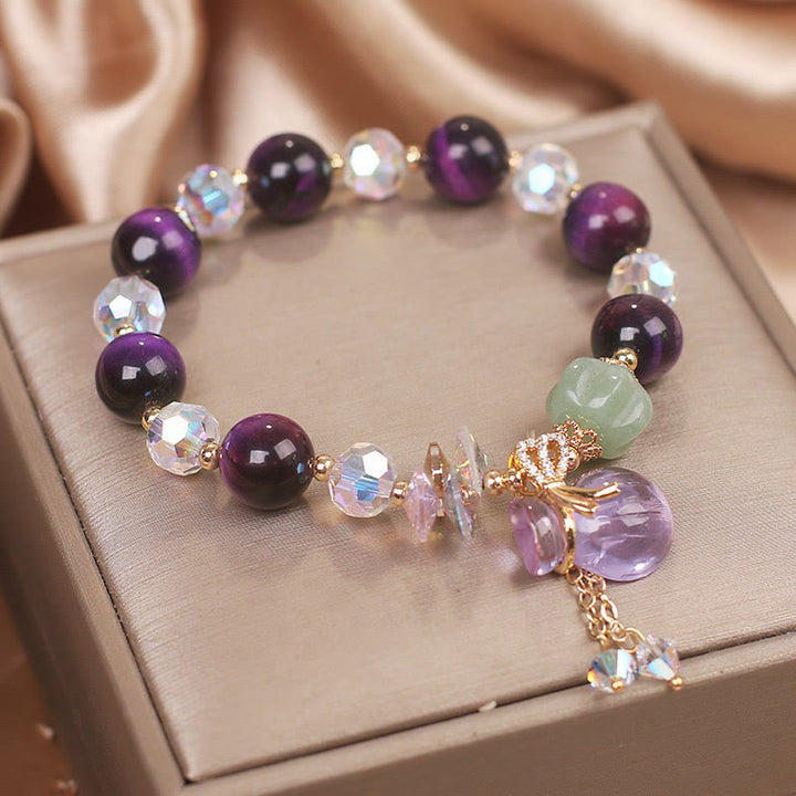 Buddha Stones Purple Tiger Eye White Crystal Amethyst Jade Bravery Bracelet - image 4