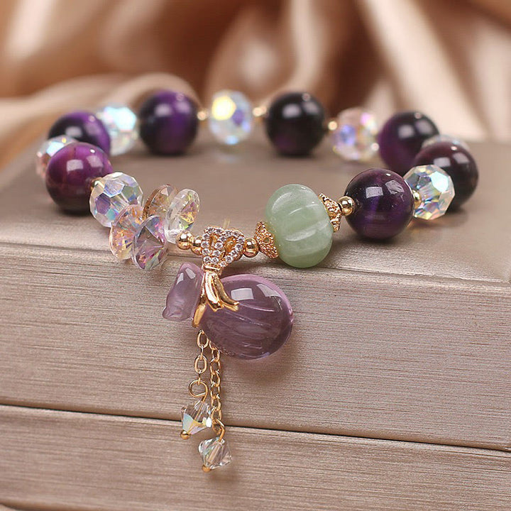 Buddha Stones Purple Tiger Eye White Crystal Amethyst Jade Bravery Bracelet - image 1