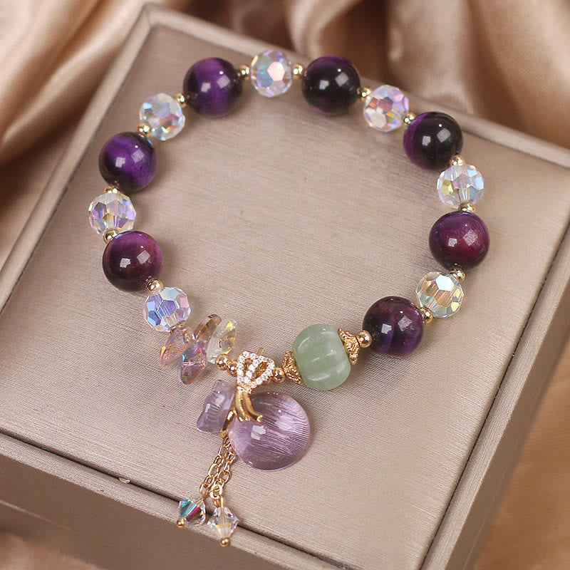 Buddha Stones Purple Tiger Eye White Crystal Amethyst Jade Bravery Bracelet - image 2