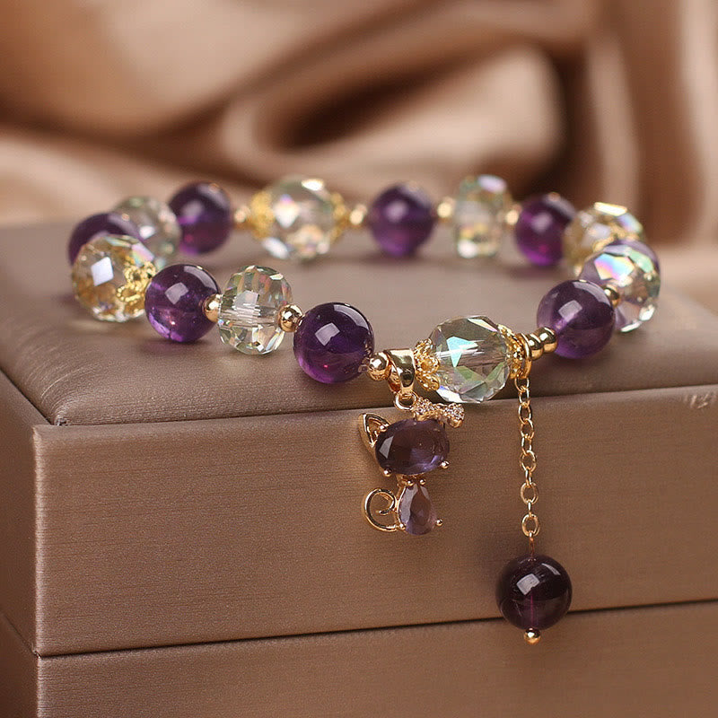 Buddha Stones Amethyst White Crystal Fox Meditation Bracelet - image 1