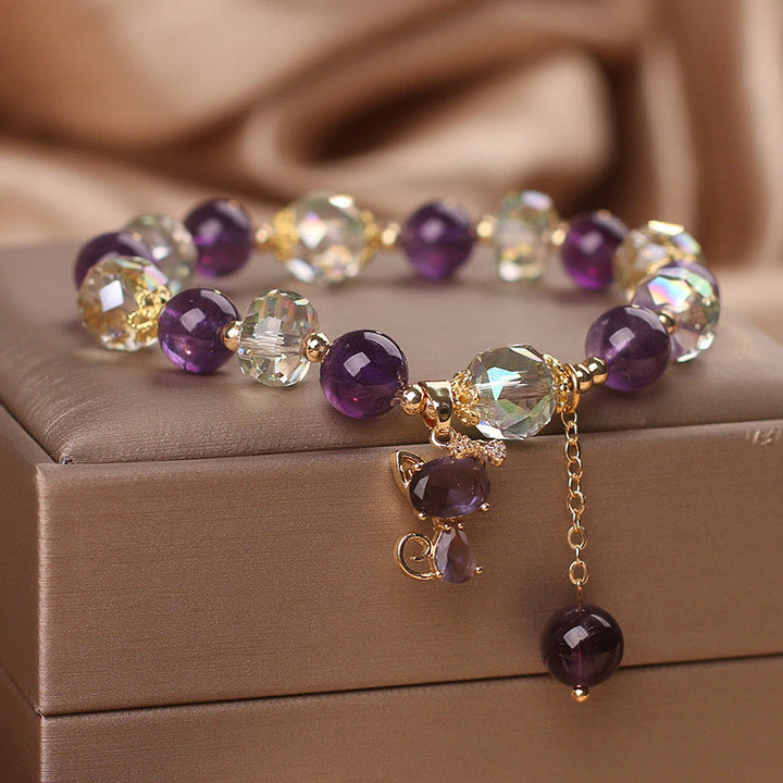 Buddha Stones Amethyst White Crystal Fox Meditation Bracelet - image 1