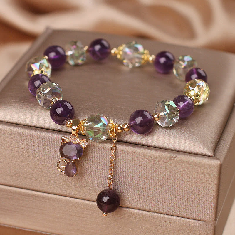 Buddha Stones Amethyst White Crystal Fox Meditation Bracelet - image 2