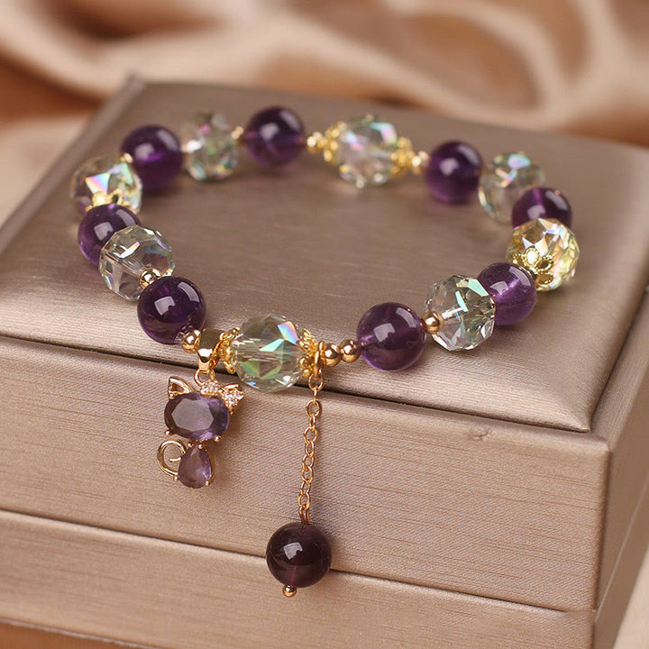 Buddha Stones Amethyst White Crystal Fox Meditation Bracelet - image 2
