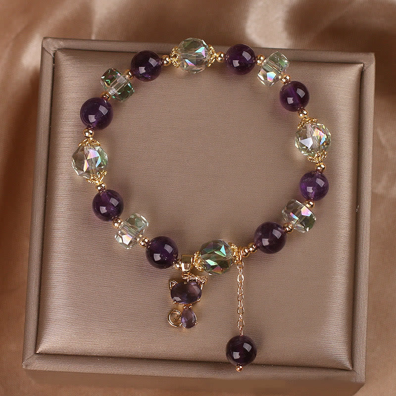 Buddha Stones Amethyst White Crystal Fox Meditation Bracelet - image 9