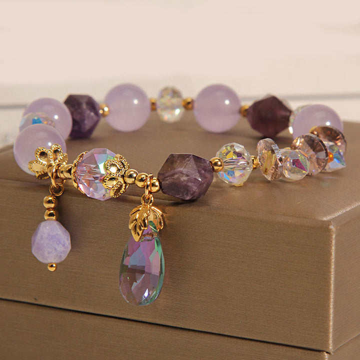 Buddha Stones Amethyst White Crystal Drop Meditation Bracelet - image 1